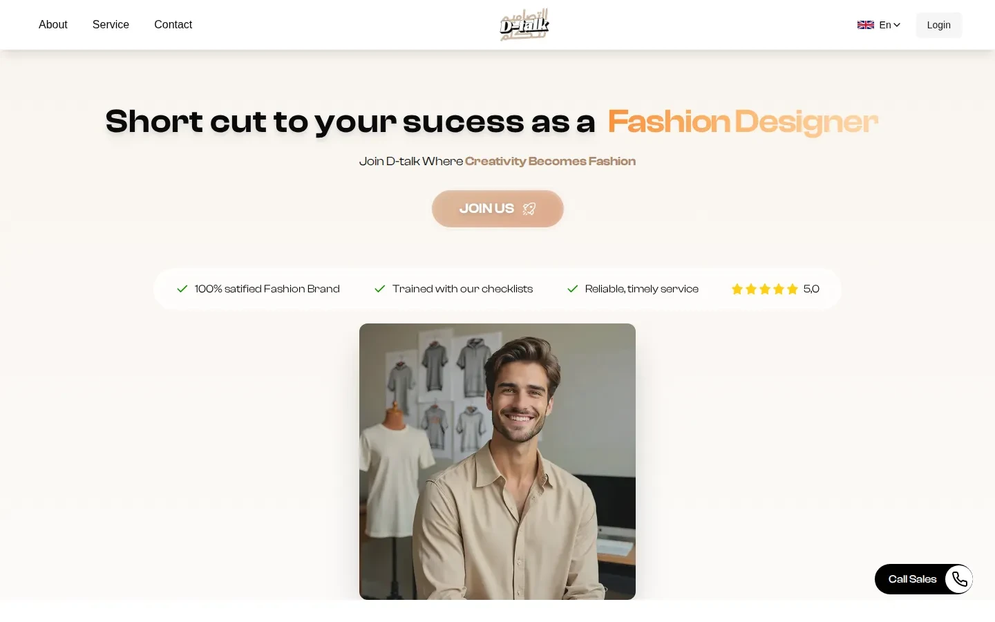 D-Talk landing page — designer marketplace hero